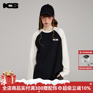 iconslab美式 ics 复古插肩袖 长袖 情侣T恤 打底衫 田嘉瑞同款