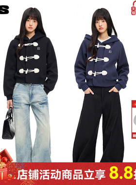 ics丨iconslab侧门襟牛角扣夹克情侣年春新款宽松短款连帽外套