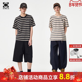 ics 特殊条纹撞色圆领宽松上衣 新款 iconslab绣花章短袖 T恤夏季