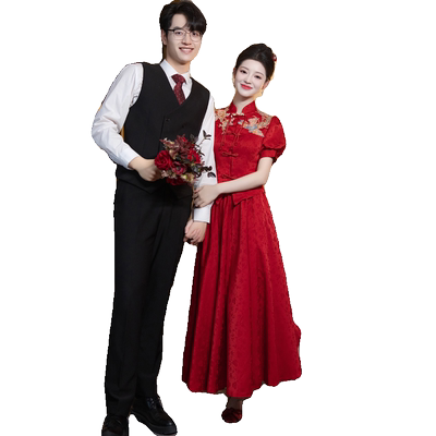 敬酒服新娘2025新款订婚礼服裙女夏季酒红色高级感新中式结婚衣服