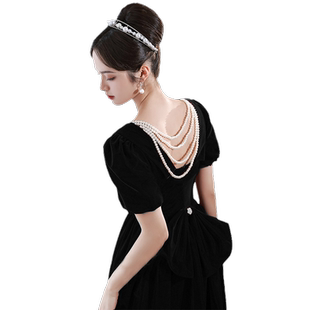 黑色晚礼服女生日宴会年会气质轻奢小众高端学生艺考演出裙高级感