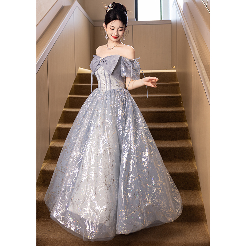 法式晚礼服女高级感轻奢小众高端生日宴会艺考主持人年会长裙方领