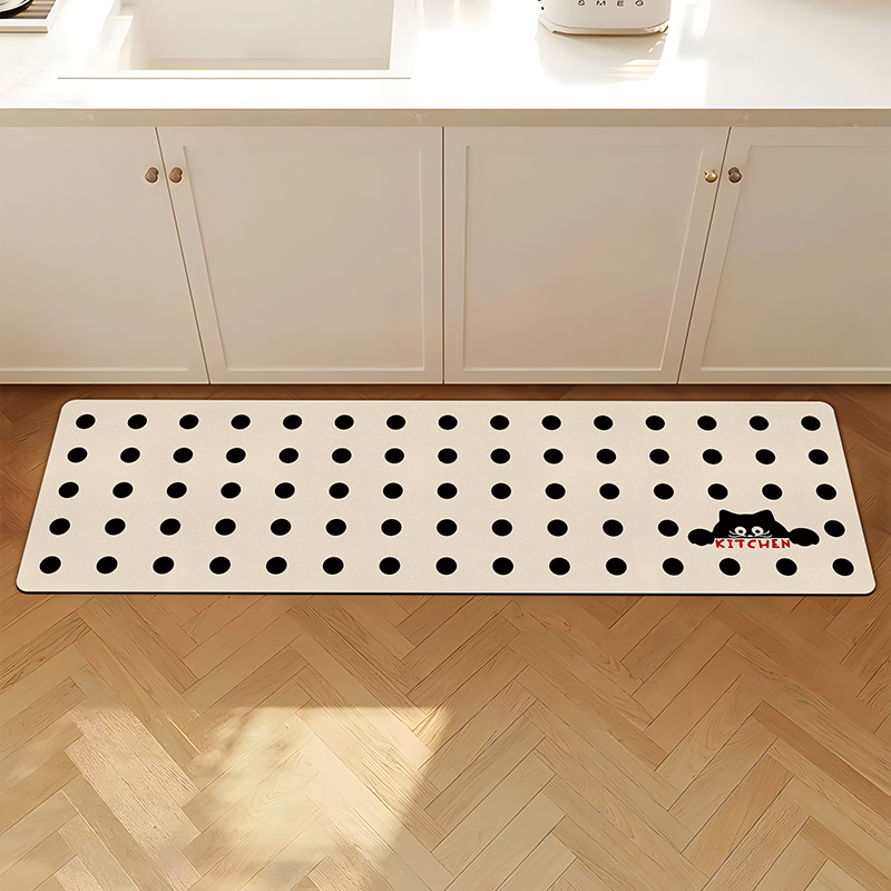 创意波点卡通厨房地垫吸水防滑脚垫长条L形地毯易清洗皮革进门垫