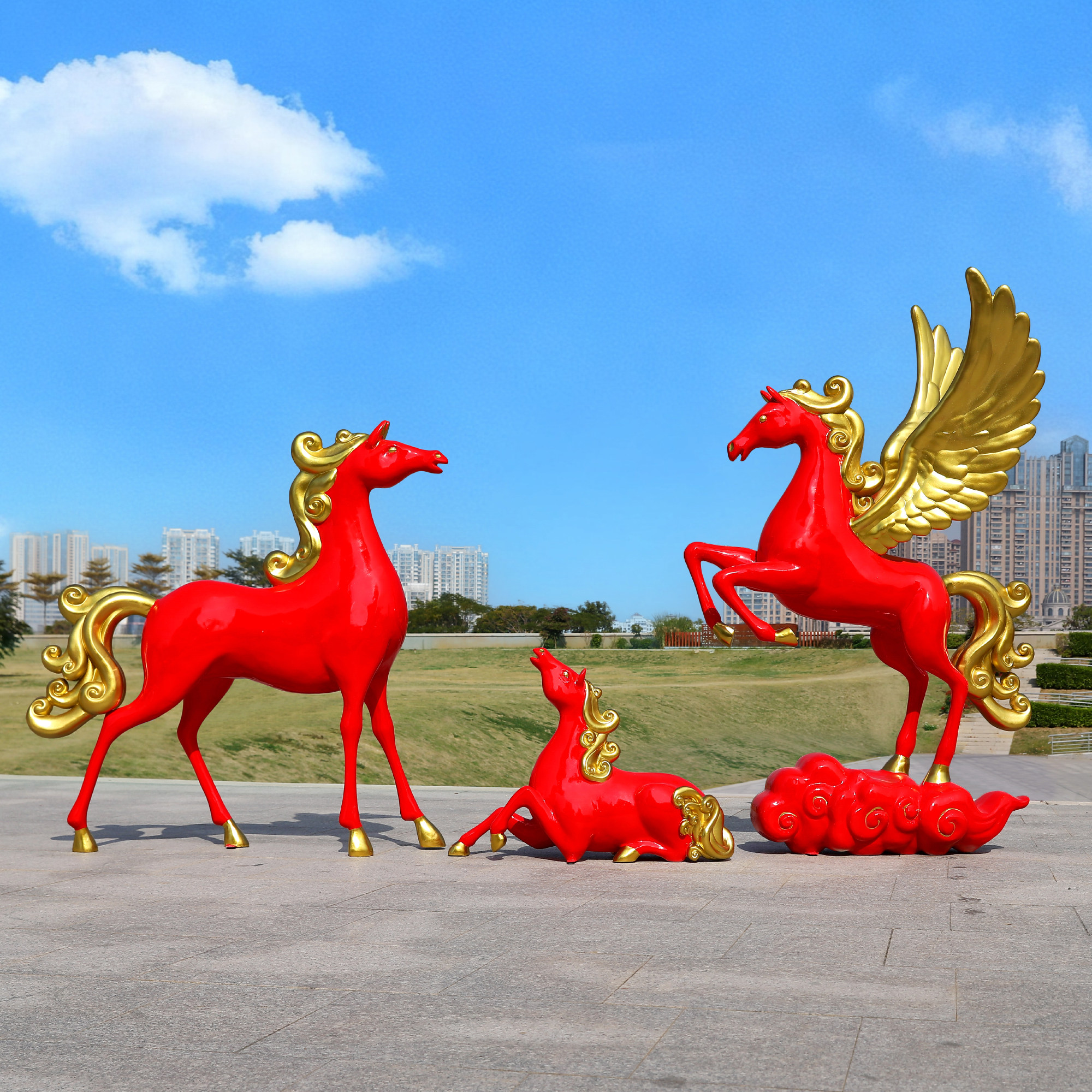 玻璃钢大型仿真马雕塑2026马年生肖摆件商场美陈户外园林景观装饰,家居饰品,户外/庭院摆件,淘宝优惠券,粉丝福利购,淘宝优惠卷