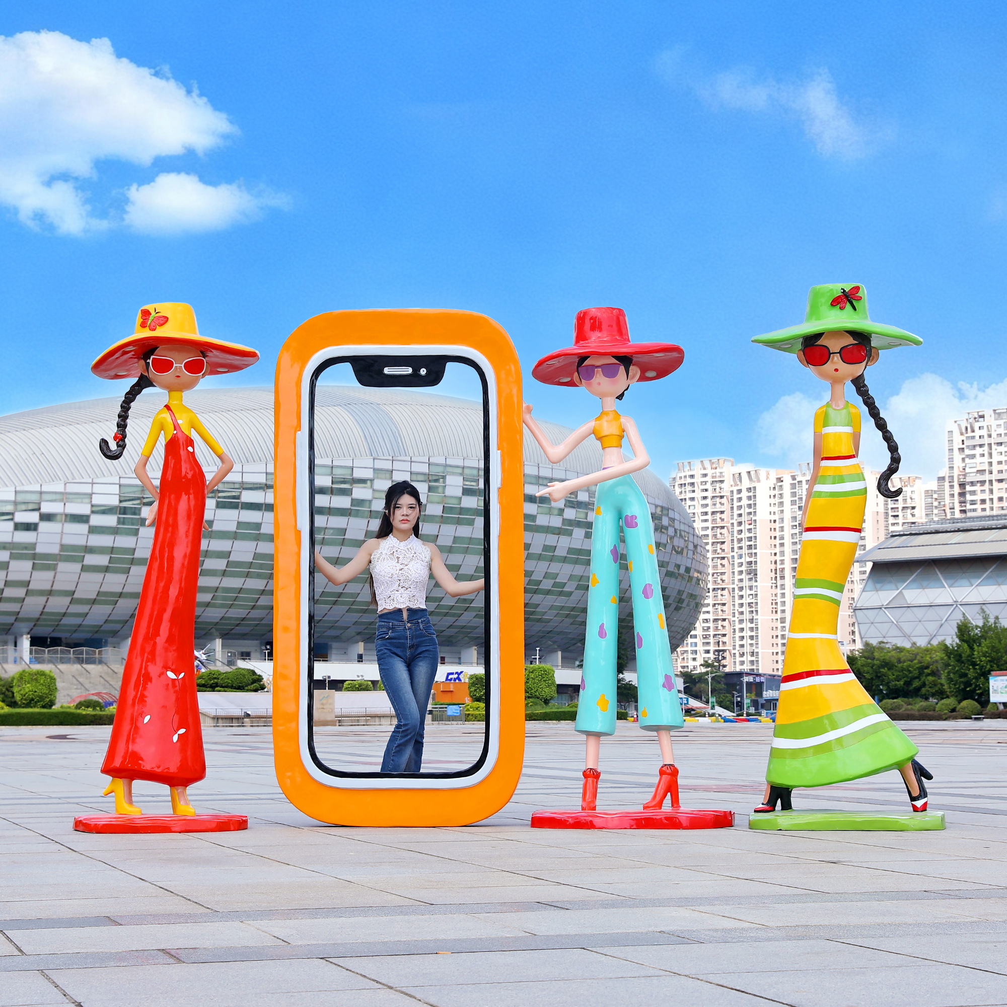 太阳能发光大型女孩雕塑摆件时尚人物美陈摆件广场商业街落地装饰