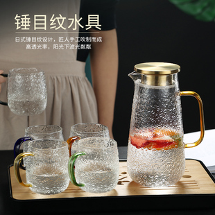 雪花纹开水杯扎壶 家用冷水壶玻璃耐高温大容量凉水壶泡茶壶套装