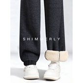 寒冬Bi备 灰色运动裤 女冬季 加绒加厚超长羊羔绒休闲裤 束脚卫裤