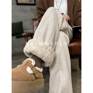 【寒冬Bi备】棉裤女外穿加绒毛呢阔腿裤冬季羊羔绒加厚白色裤子冬