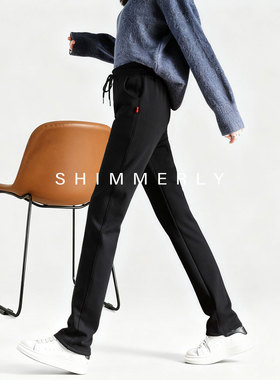 黑色卫裤女秋冬款加长高个子窄版直筒裤2025新款加绒烟管运动裤W