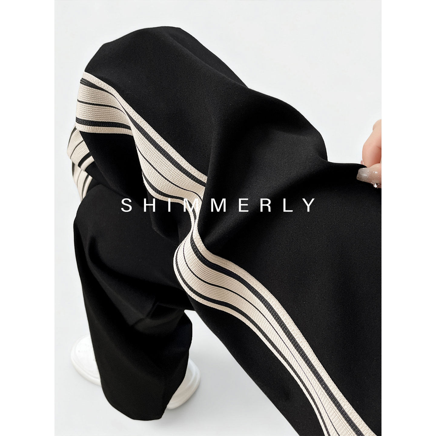 阔腿裤女2025新款秋冬款加长高腰窄版直筒裤条纹裤子加绒运动裤C