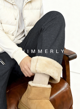 窄版直筒裤女冬季垂感灰色加长版高个子裤子羊羔绒高腰加绒卫裤W