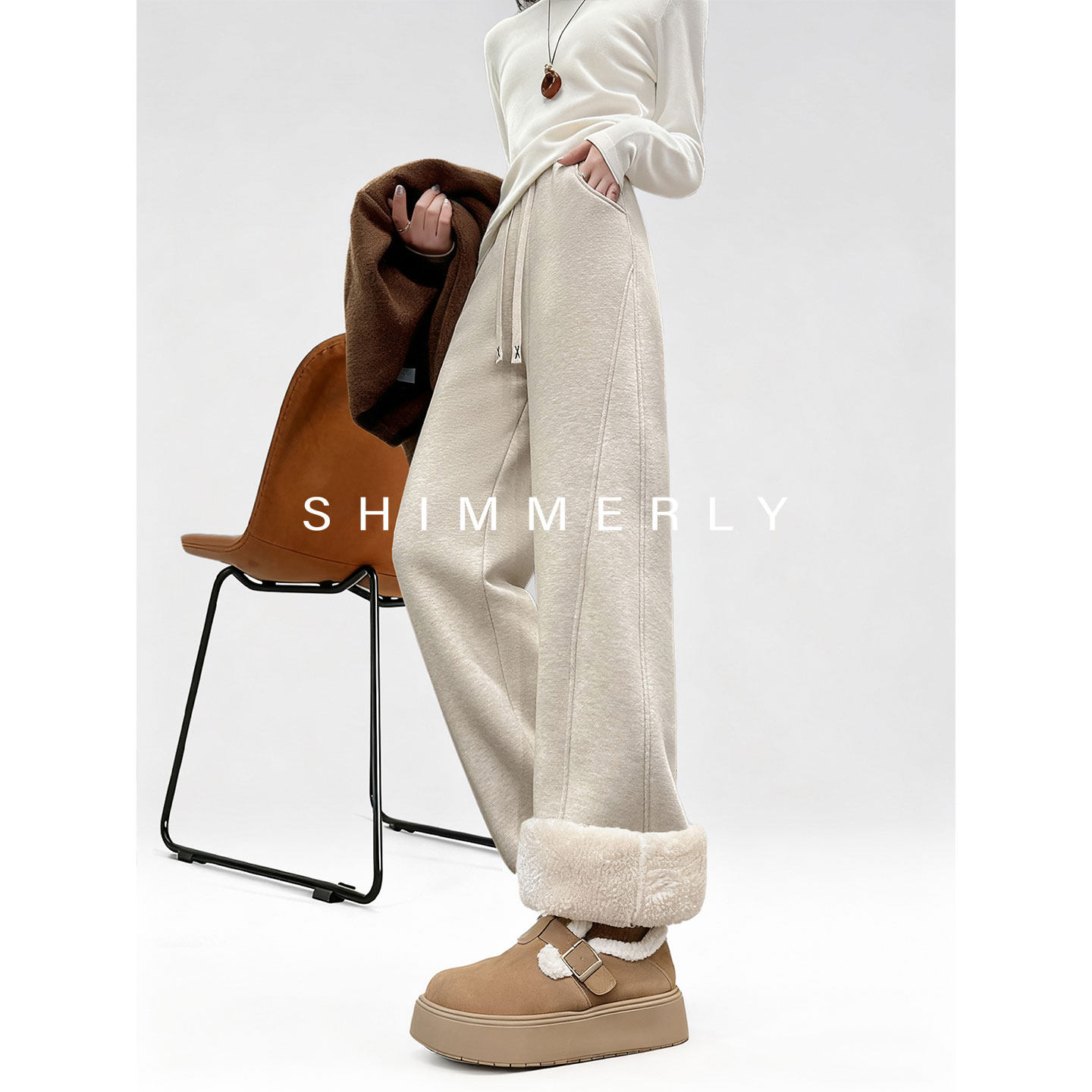 卫裤女2025新款秋冬加绒裤子冬季高个子慵懒松弛感羊羔绒糯米裤C,女装/女士精品,卫裤,淘宝优惠券,粉丝福利购,淘宝优惠卷