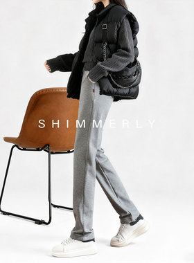 加绒裤子女冬加厚运动裤2025新款秋冬窄版直筒加长高个子灰色卫裤