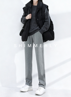 运动裤女2025新款秋冬窄版直筒裤加长裤子高个子高腰加绒灰色卫裤