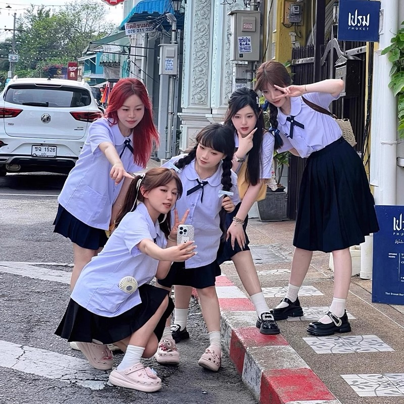 泰国泰式校服jk制服衬衫男女高初中日系学院风毕业照运动会班服套