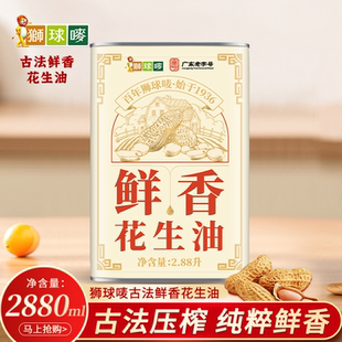 狮球唛鲜香花生油2.88升铁桶物理压榨一级家用食用油炒菜烘焙专用