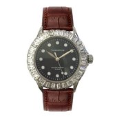 德讯水晶钻机械女表黑色间玫瑰金复古轻奢时尚 潮流手表防水腕表