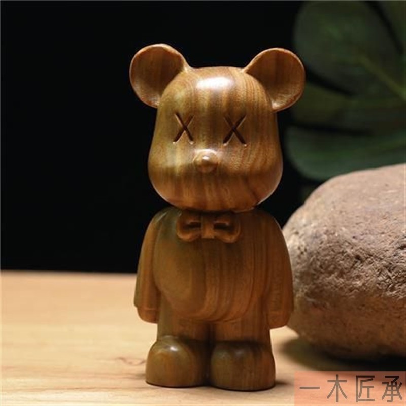 暴力熊摆件装饰品绿檀木木雕桌面