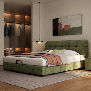 奶油风泡芙大床现代简约轻奢布艺床高端大气主卧床2mX2m双人婚床