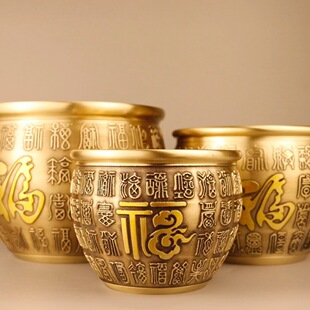 黄铜米缸百福铜缸黄铜聚宝盆摆件客厅家居店铺大号存钱罐黄土米缸