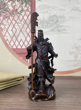 古玩横刀关公武财神像关羽关二爷摆件合金铜义薄云天关公桌面摆件