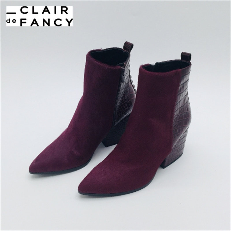 clair de fancy轻奢时尚尖头粗跟马毛婚宴女鞋8750967