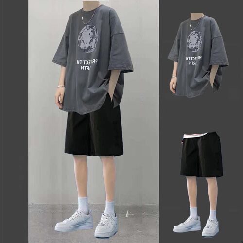 夏季炸街短袖短裤套装男士薄款休闲运动潮流衣服一套搭配帅气男装