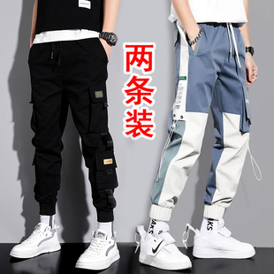 休閑工裝 褲 新款 男生潮牌寬松潮流百搭學(xué)生束腳薄款 九分 韓版 春夏季