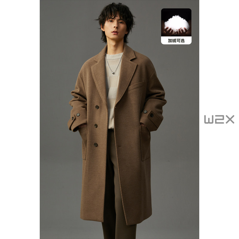 w2x2026冬季加棉加厚款毛呢大衣男中长款宽松廓形妮子风衣外套潮