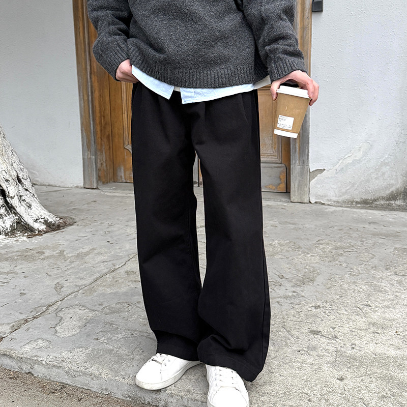 黑色休闲裤2025新款春秋季男生宽松直筒长裤子日系秋季慵懒风纯色
