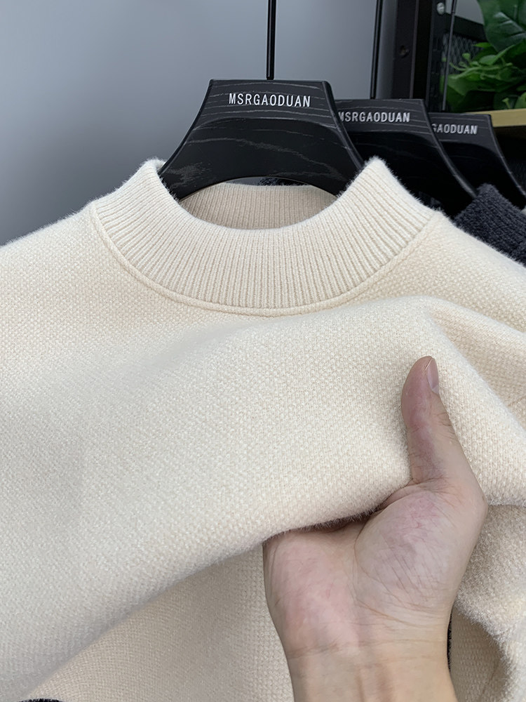 一体绒毛衣男冬季雪尼尔保暖加绒加厚针织衫半高领套头上衣打底衫