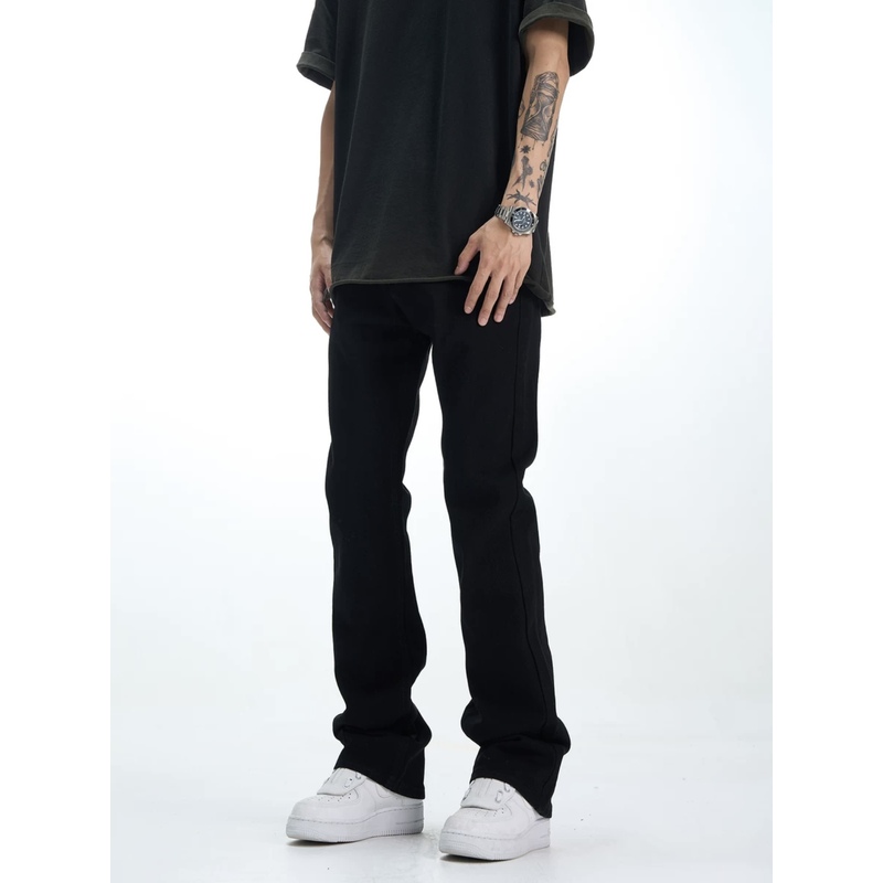 PRCK 基础百搭显瘦微喇叭牛仔裤美式休闲潮ins直筒黑色裤子男女