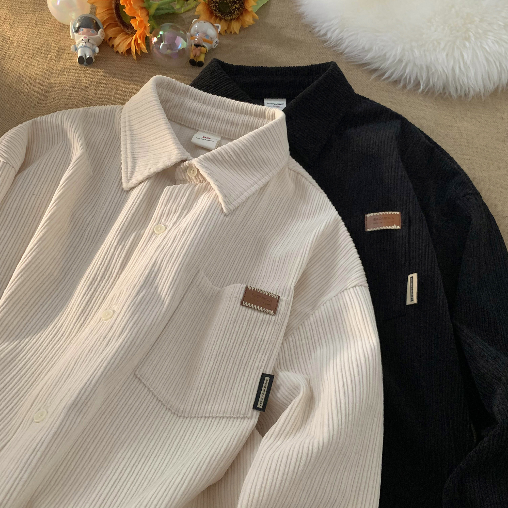 长袖灯芯绒衬衫男春秋款潮牌宽松内搭男士覆古高级感男生衬衫外套