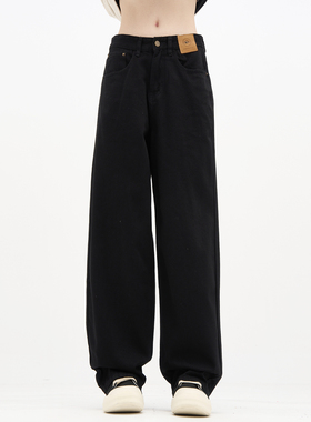 MADWITCH美式简约百搭宽松直筒宽裤女黑色牛仔裤休闲覆古裤子男