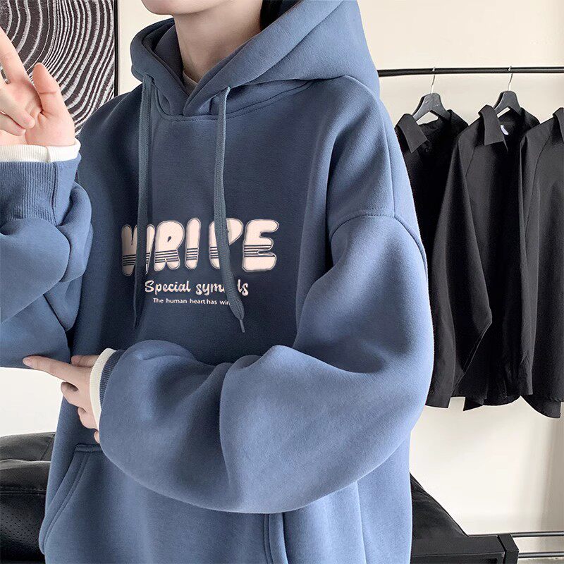 春秋季加绒卫衣男孩青少年帅气加厚外套男大童初中学生15岁上衣服