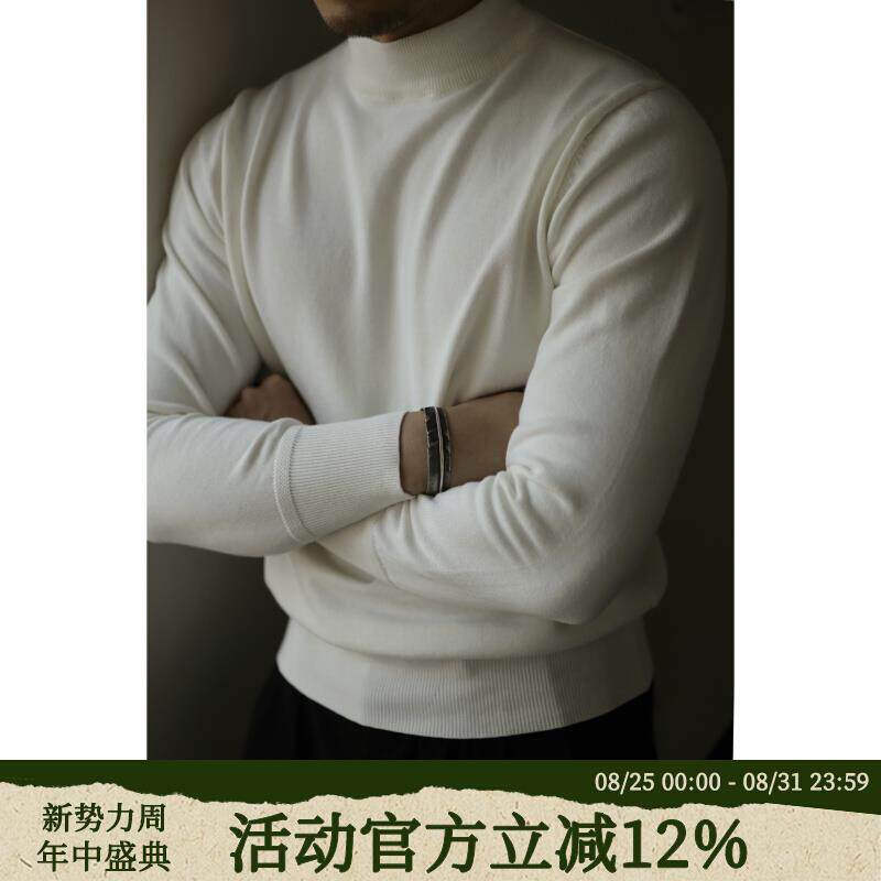 柴米美式复古半高领保暖黑色毛衣男士内搭针织打底衫毛衫阿美咔叽