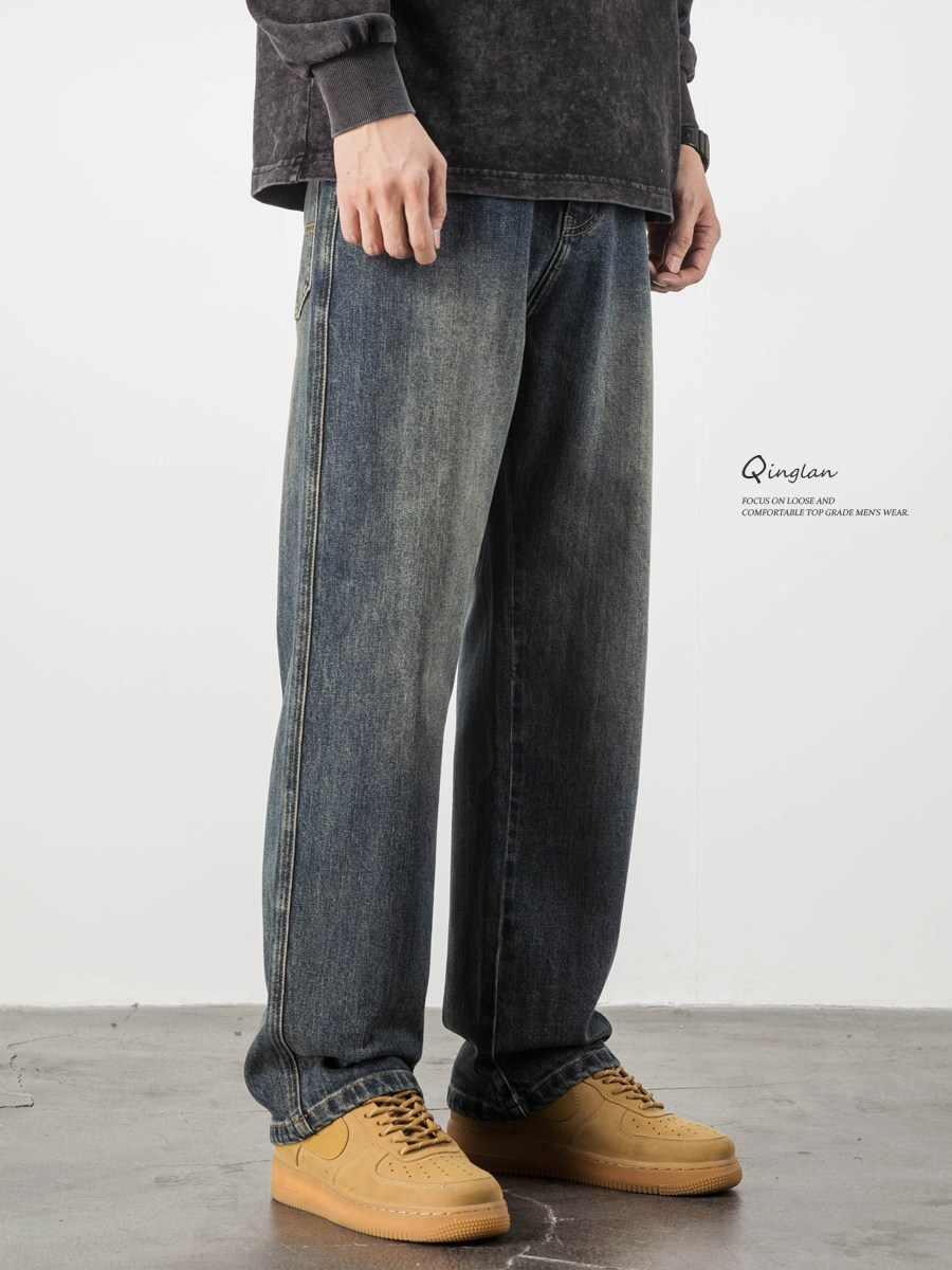 秋季牛仔裤男潮牌宽松直筒休闲美式复古秋冬款裤子阔腿垂感大码