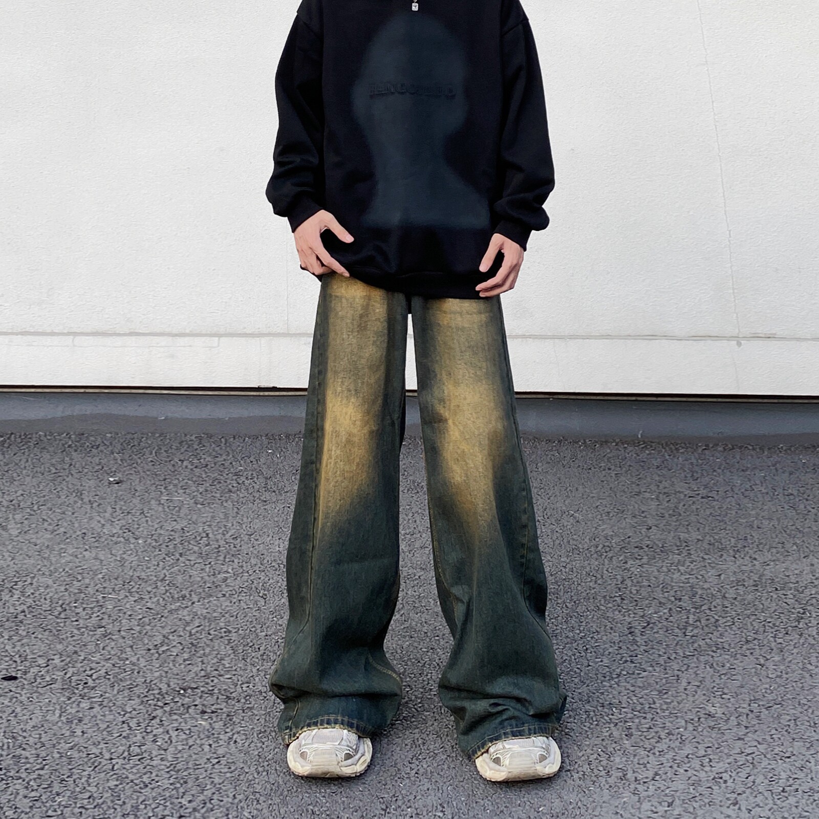 美式复古水洗做旧vintage牛仔裤男宽松直筒慵懒松弛垂感阔腿裤子