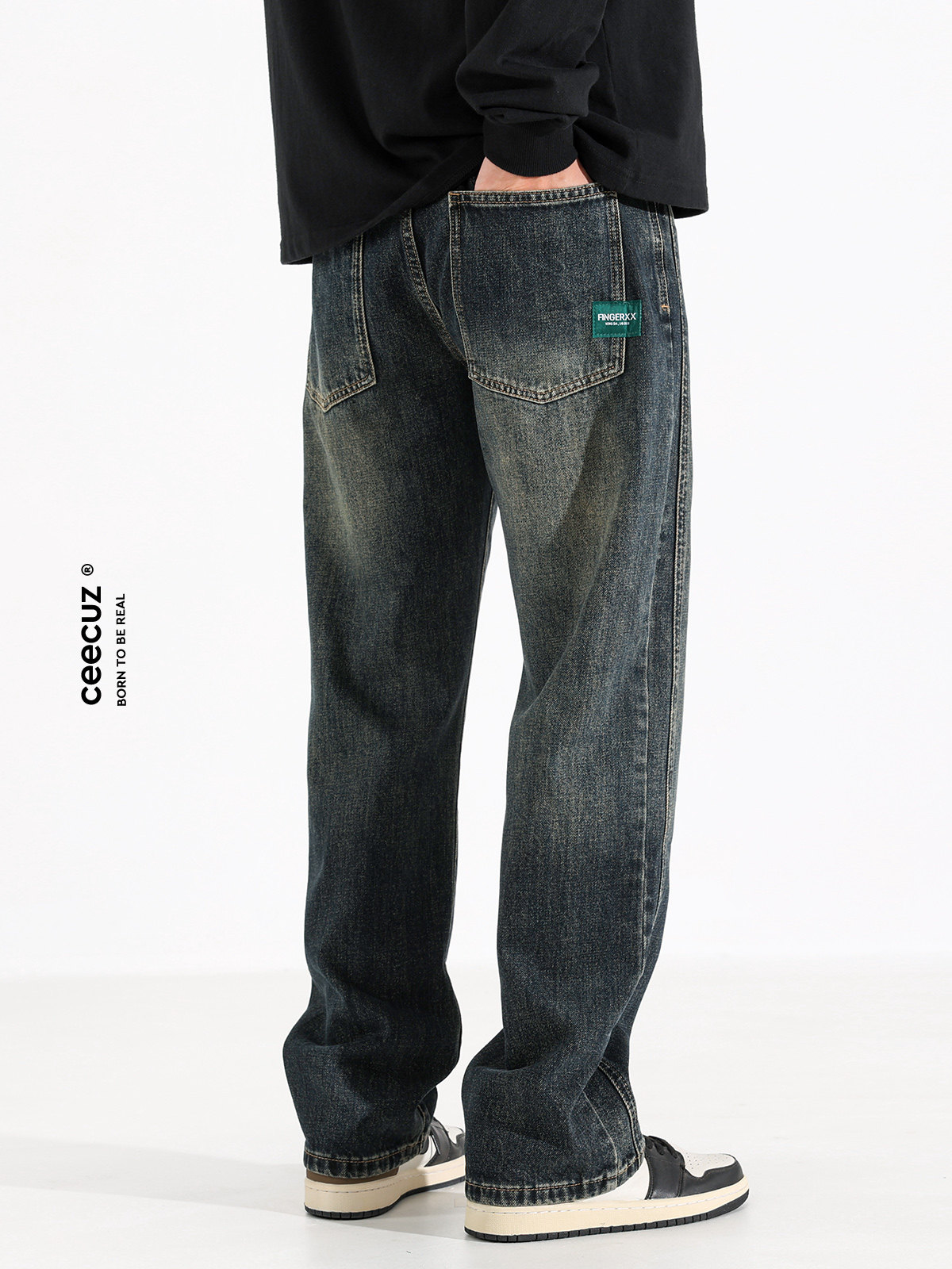 Ceecuz美式复古cleanfit直筒牛仔裤子男秋季新款宽松阔腿休闲长裤