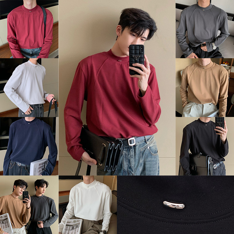 Hualun春秋半高领白色T恤男长袖oversize百搭打底衫潮ins休闲上衣,男装,T恤,淘宝优惠券,粉丝福利购,淘宝优惠卷