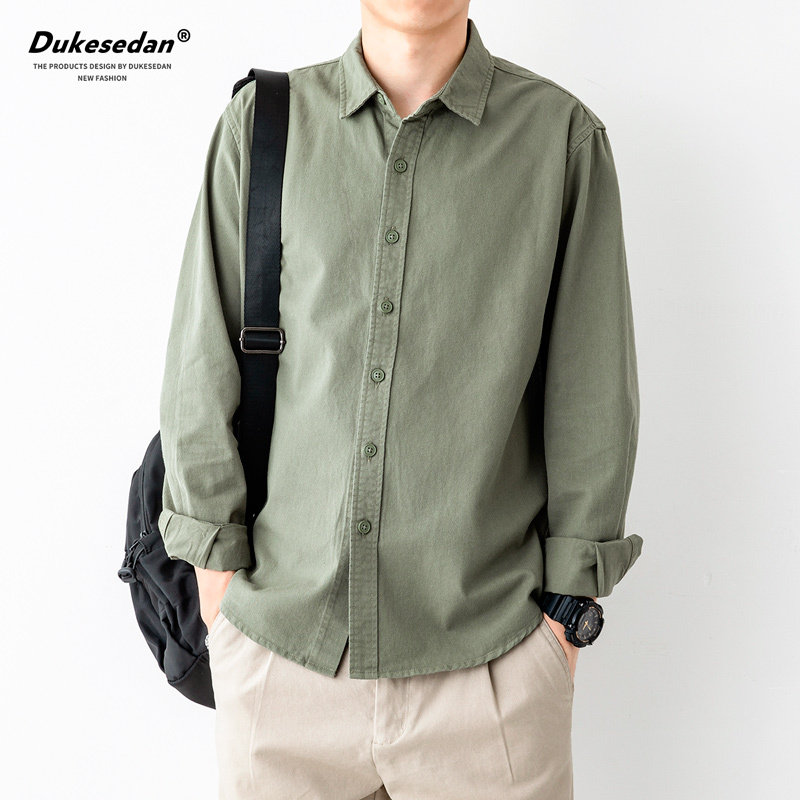 长袖衬衫男士秋季宽松纯棉单排扣休闲男上衣春秋轻商务翻领衬衣男