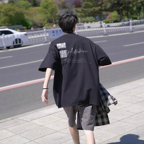 GOGOSOON男装T恤300g夏季新款男生短袖黑色上衣服重磅美式青少年