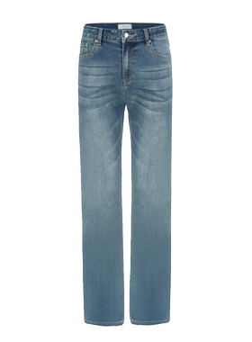 欧美FOG重磅水洗浅蓝色做旧 修身直筒微喇叭弹力复古牛仔长裤裤男