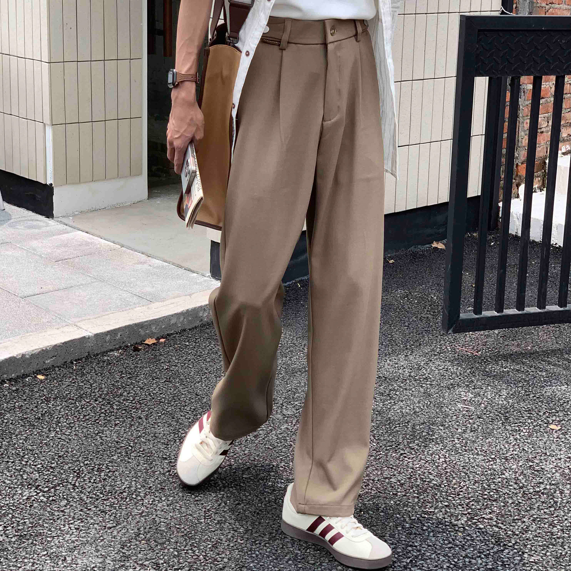Eli 韩系男夏季直筒宽松西裤复古百搭腰头设计那不勒斯休闲长裤子