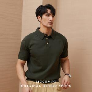 MCCEVTG意式马球polo衫男士针织T恤阿美咔叽美式覆古翻领短袖夏季