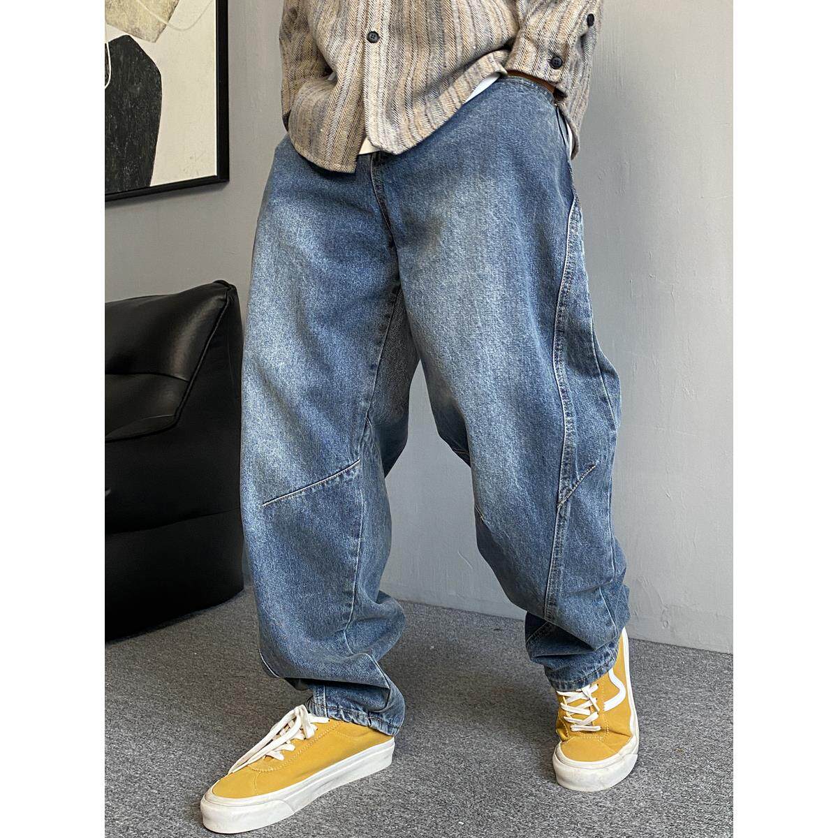 春季美式休闲痞帅重磅水洗复古牛仔裤男直筒宽松百搭锥形裤子潮流