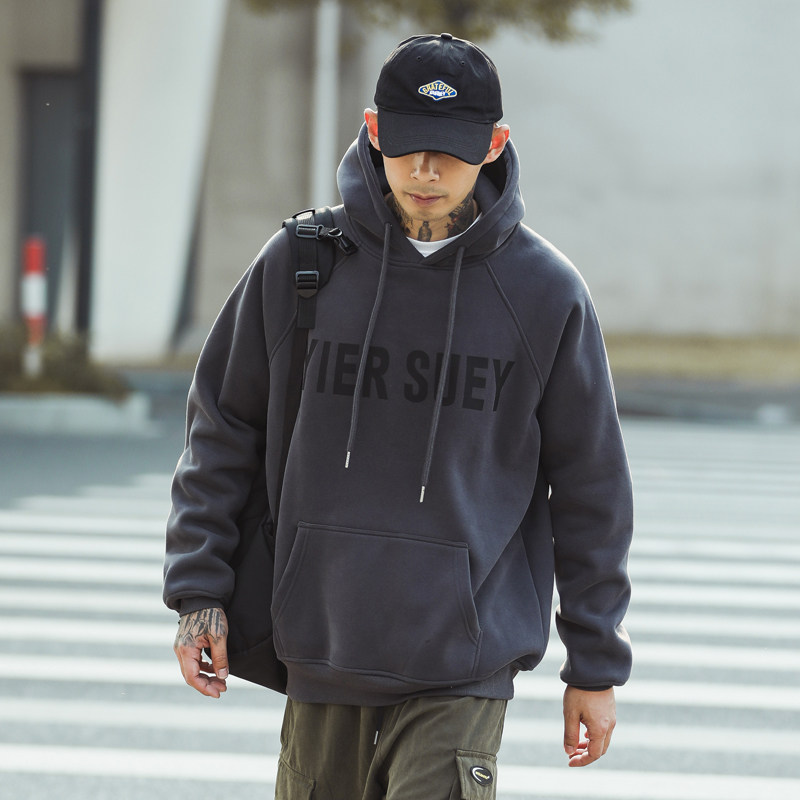 男士纯棉卫衣2025年秋冬加绒加厚新款重磅连帽衫美式宽松潮牌上衣