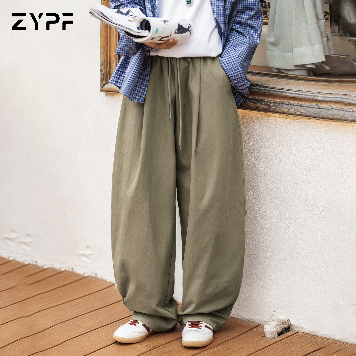 只要平凡弯刀休闲裤男款春秋新款宽松阔腿老钱风长裤潮流直筒裤子