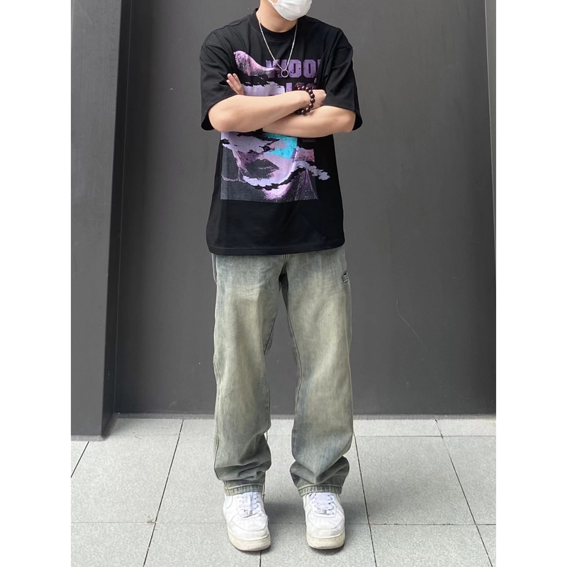 98SQUID 直筒牛仔裤男女2025新款美式水洗复古宽松阔腿高街vibe裤