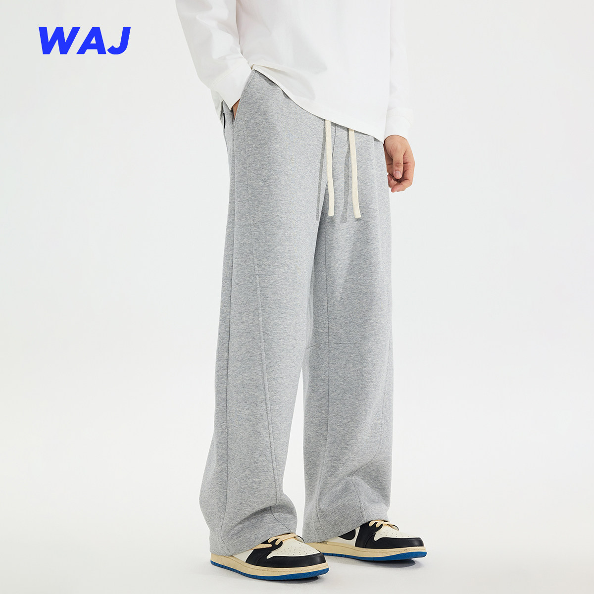 2025春季美式宽松直筒运动卫裤男cleanfit重磅垂感纯色休闲弯刀裤